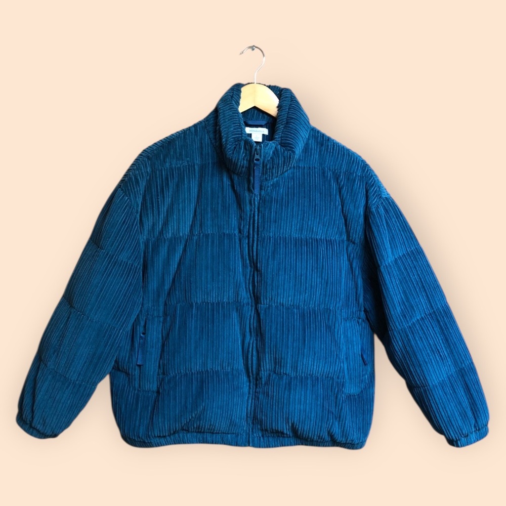Sundance Florrie Puffer Jacket Blue Corduroy Velour Winter Coat Women’s Large